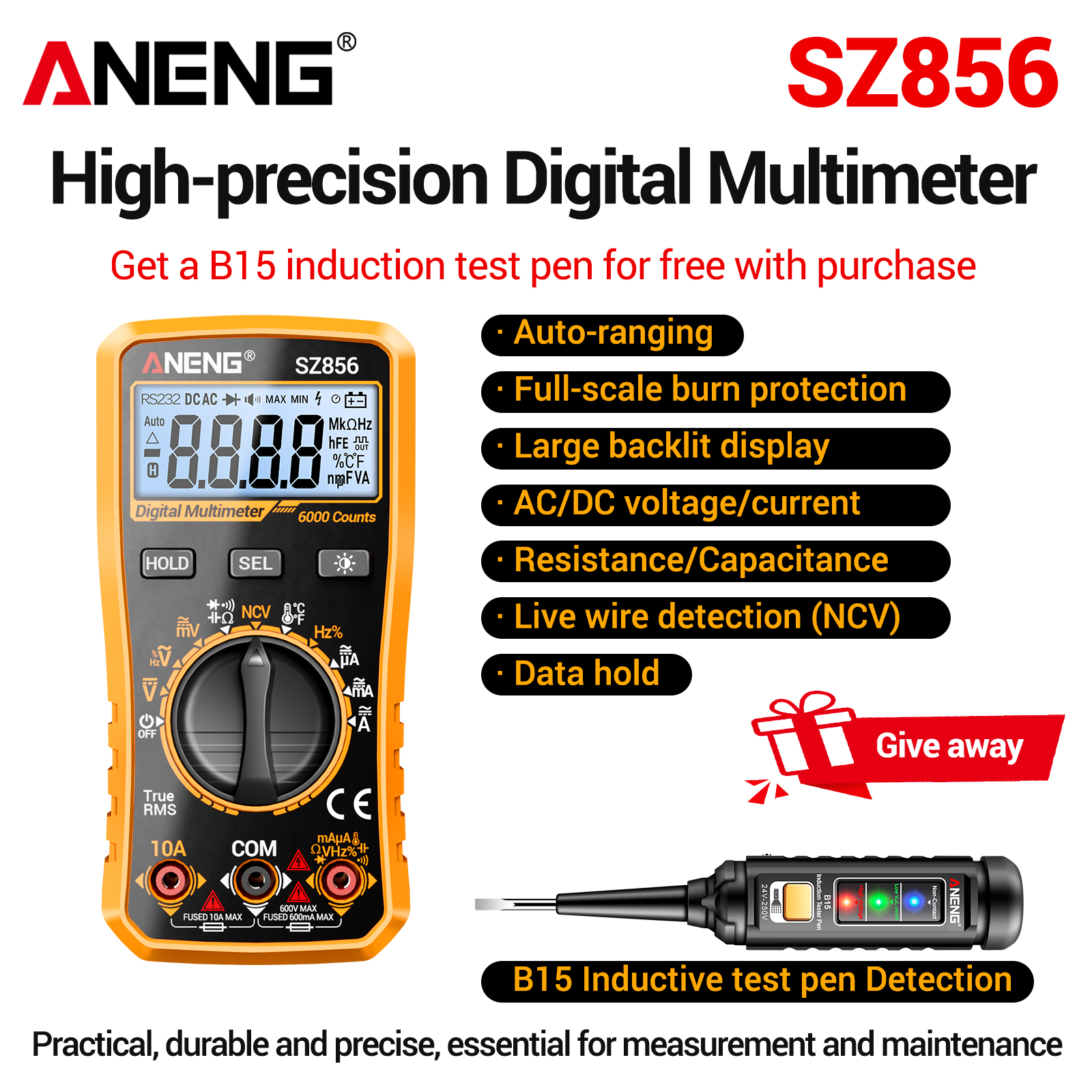Diy Electronics Gifts - ANENG SZ856 LCD Backlight Multimeter 6000