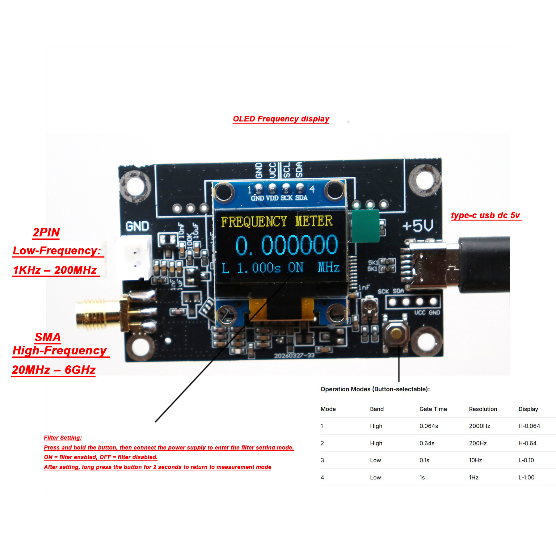 2CH 6G Digital Frequency Meter - Logic Analyzer Usb recensione e prezzo